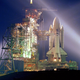 Columbia rests on the pad at Kennedy Space Center’s Launch Complex 39. Columbia was the only Shuttle to launch with the external fuel tank painted white. All subsequent launches used a non-painted fuel tank to save weight. (NASA)